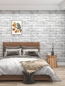 44.5*100厘米 自粘墙纸卷 - 乙烯基材质装饰自粘墙纸，复古砖纹图案，适用于卧室、客厅、厨房、书桌、圣诞节等场所，防水防霉。