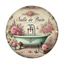 Segno decorativo a tema grafico bidimensionale, classico per il bagno, cartello da parete rotondo appeso per casa, lavanderia, palestra, caffè, bar, cucina, feste e giardino - Cartello in metallo durevole con colori accurati e dettagli raffinati, perfetto per la decorazione della stanza