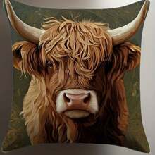 4pcs, Highland Cow Artistic Pillow Covers, Without Pillow Inserts, Polyester 100%,16x16 18x18 20x20 Inches, Single-Sided Print - Rustic Floral & Weathered Look Design, Soft Polyester, Zippered Closure - Ideal For Living Room Sofa, Bedroom Decor.