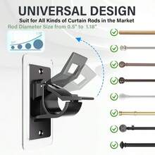 6-Pack No Drill Needed Curtain Rod Holders, Self Adhesive Rod Brackets, Multipurpose Nail Free Stick On Curtain Rod Hooks, Curtain Hangers For Bathroom, Bedroom, Livingroom - 黑色 - 查看 2