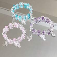 1 件月亮和星星串珠手链，蝴蝶和心形吊坠手链，多色时尚甜美星月串珠手工手链，适合男女日常佩戴、派对、约会，是送给朋友和家人的完美礼物 - 星月蝴蝶愛心手鍊 - 查看 4