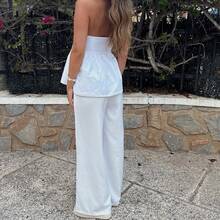 Womens's Ruffle Hem Bandeau Tube Tops Y2K Aesthetic Sleeveless Strapless Peplum Flowy Blouse Shirts Summer Going Out Tanks - White - View 10