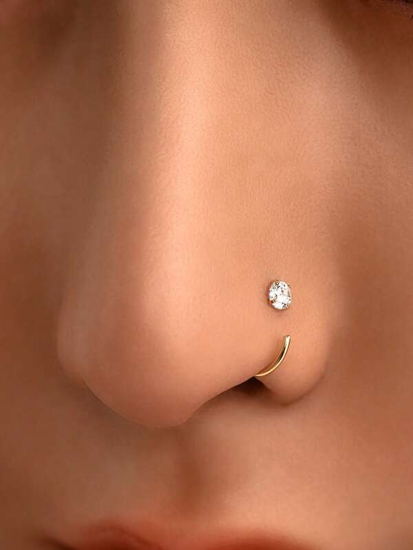 1 Piece S925 Sterling Silver Black Diamond/White Diamond Nose Ring/Nose Jewelry/Gold Nose Ring/Silver Nose Ring/Nose Ring/Ear Helix/Tragus Ring/Cartilage Ring/Small Hoop Earring (Outer Diameter: 10MM-Inner Diameter: 8mm)(Do Not Use Force When Adjusting The Size)