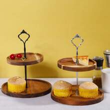 2-Tier Wooden Dessert Stand, Cake Stand, Snack Stand, 2-Tier Wooden Tray, Round Cake & Fruit Platter, Suitable For Birthday, Wedding And Home Gathering, For Cupcakes And Pastries, Easy To Carry And Store