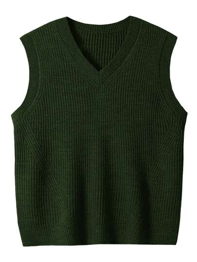 Men's Solid Color Sweater Vest In Large Size, Comfortable And Warm Knit Sweater