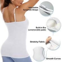 Built-In Shelf Bra Tank Tops For Women Adjustable Spaghetti Strap Camisole Camisas Para Mujer Adjustable Straps Shapewear Tops White - 白色 - 查看 4