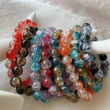闪亮裂纹玻璃珠，破裂效果，尺寸为 10 毫米/0.39 英寸和 8 毫米/0.31 英寸。多色圆形珠子，用于 DIY 珠宝、手链、项链、耳环和手工艺品制作。