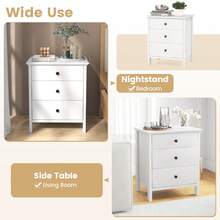 Bedside Table Compact Storage Chest Bedroom Nightstand With 3 Drawer-White - White - View 3