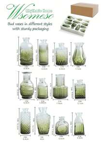 1 Set/12pcs Gradient Color Nordic Style Glass Flower Vases, Minimalist Summer Floral Containers, High-Quality Embossed Aromatic Diffuser Bottles, Suitable For Home Decor, Living Room/Bedroom, Bathroom Vanity, Gift, Summer Flowers