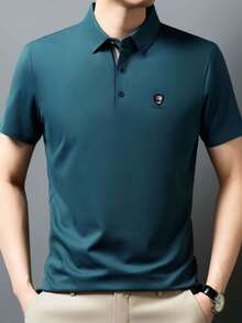 男士透气翻领 Polo 衫，夏季轻便休闲商务正装 - 藍色 - 查看 4