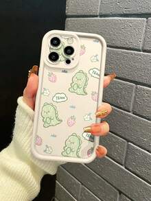 1 件超可爱绿色恐龙图案米色沙纹加厚防震手机壳，适用于 Apple///Redmi/Infinix/Vivo 防水防摔防刮 - 米色 - 查看 1