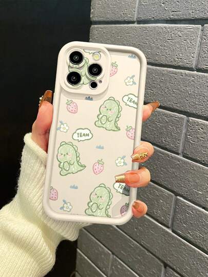 1 st supersött grönt dinosauriemönster beige sandkornigt tjockt stötsäkert telefonskal, kompatibelt med Apple///Redmi/Infinix/Vivo vattentätt falltåligt reptåligt