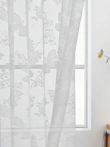 1 件 140 厘米 * 160 厘米浪漫白色花卉蕾丝窗帘，优雅的索环设计，适用于客厅、卧室或餐厅装饰，涤纶面料，可机洗，四季皆宜，卧室装饰 | 绣花窗帘 | 涤纶面料，客厅窗帘