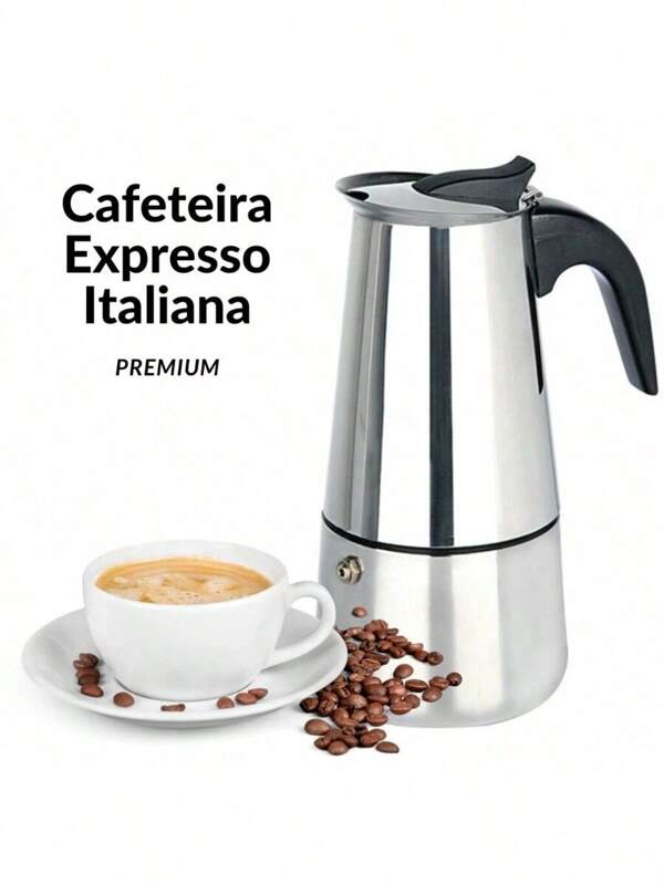 Cafeteira Italiana de Aço Inoxidável para 6 Xícaras, Máquina de Café