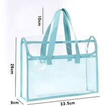 1pc Large Capacity Transparent Waterproof PVC Handbag With Expandable Mesh Storage Pouch - Portable For Office Supplies, School Documents Etc. - Available In Pink, Green, Blue, Yellow, File Organizer Bag | Fashionable Storage Bag | PVC Storage Bag,Back To School,School Supplies