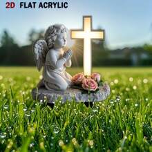 1 Stück 2D flache Engel & Blumen Gedenkplakette für die Erinnerung, dekorative Plakette für Gartenzaun, elegante Gedenkplakette geeignet für Hof und Rasen, langanhaltend und wetterfest, Außendekoration, Stil zufällig sortiert