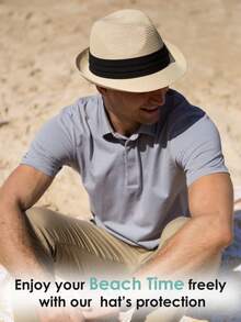 1pc Unisex Fashion Jazz Cap, Khaki And Black, With Upturned Brim