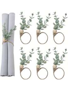 Napkin Rings Set Of 6 Rustic Eucalyptus Wooden Napkin Rings Boho Leaf Wood Bead Farmhouse Spring Fall Napkin Ring Holder For Family Dining Banquet Wedding Christmas Easter Holiday Table Decor