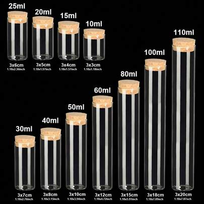 pthcrsdyn 12pcs/Set Diameter 3cm10ml/15ml/20ml/25ml/30ml/40ml/50ml/60ml/80ml/100ml/110ml Transparent Glass Test Tubes With Cork Stopper Empty Glass Bottles Jars Vials For Art DIY Crafts Wedding Favors 11 Sizes For You Choose Summer Birthday Gifts Beach Back To School School Supplies Room Decor