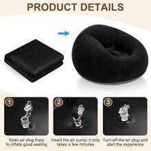 Inflatable Bean Bag Chairs Adult Blow Up Chairs Lazy Sofa Folding Portable Inflatable Chair Movie Outdoor Room Bedroom Reading Camping(Purple) - 黑色 - 查看 11
