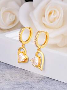 Boucles d'oreilles en argent pur hypoallergéniques en forme de cœur avec zircone cubique et diamant, à la mode et délicates, idéales comme cadeau d'anniversaire