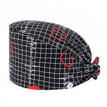 1 pieza Gorro de enfermera con estampado de carta de amor de poliéster para mujeres, antibacteriano y antipolvo, diseño de correa elástica ajustable, banda transpirable interior, gancho para la mascarilla, adecuado para médicos, enfermeras, salón de belleza, veterinaria y trabajadores de limpieza
