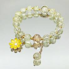 1 件多色向日葵裂纹玻璃珠弹性手链配雏菊花吊坠，时尚串珠手链适合日常佩戴，送给朋友情人节的珠宝礼物 - 白色 - 查看 23