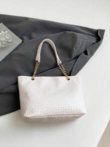 时尚复古大容量鳄鱼纹女士托特包，适合购物、钱包、逛街、年轻女士、大学生、新人、白领。非常适合办公室、大学、工作、商务、通勤、户外活动、旅行和野餐 - 白色 - 查看 9