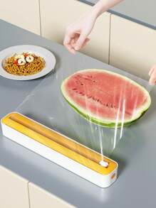 1 pieza Dispensador de película de envoltura de cocina 2 en 1, con cortador, dispensador de envoltura de plástico con cortador deslizante, cortador de película de envoltura con ventosa recargable, dispensador de envoltura de cocina, soporte de corte de bolsa fresca, dispensador de envoltura multiusos con cortador