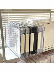 1 个 A4 尺寸透明文件盒带手柄，PET 塑料储物盒，文件夹，便携式可堆叠储物盒，用于存放文件、杂志、照片和文件，透明整理器，适用于家庭、办公室和学校 - 無色 - 查看 6