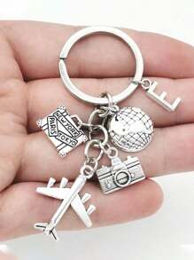 26 Letters Unisex Airplane Alloy Keychain, Street Fashion Airplane, Globe, Camera Metal Keychain Accessories, Best Friend Travel Accessories Pendant Gifts, Fashion Keychains, Car Keychains, Interesting Keychains, Men's Accessories, Women's Accessories, Ideal Holiday Gifts For Travel Enthusiasts, Suitable For Daily Wear, Mobile Phones, Backpacks, Fashion Pendant Accessories, Holiday Gifts, Birthday Gifts, Father's Day Gifts School Cartoon
