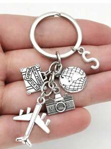 26 Letters Unisex Airplane Alloy Keychain, Street Fashion Airplane, Globe, Camera Metal Keychain Accessories, Best Friend Travel Accessories Pendant Gifts, Fashion Keychains, Car Keychains, Interesting Keychains, Men's Accessories, Women's Accessories, Ideal Holiday Gifts For Travel Enthusiasts, Suitable For Daily Wear, Mobile Phones, Backpacks, Fashion Pendant Accessories, Holiday Gifts, Birthday Gifts, Father's Day Gifts School Cartoon