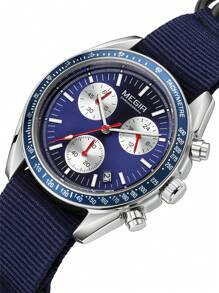 MEGIR MEGIR Luxus Quarz Uhren für Herren, Leinwand Armband, Sport Lässig Chronograph, leuchtende, wasserdichte Herren Armbanduhr mit Datum und 24-Stunden-Anzeige 2247
