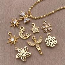 2/4/6pcs 18K Gold Plated Cubic Zirconia Flower Star Moon Charms Cute Angel Brass Charms Pendant For Jewelry Necklace Bracelets Earrings Making DIY Crafts
