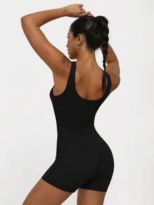 Sodalemon Women Sleeveless With Chest Cushion Hip Lifting Fitness Training Set Padded Gym Fitness Sport Jumpsuit Shapewear Bodysuit