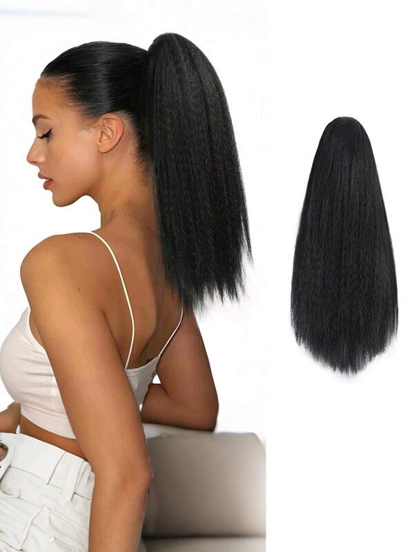 SHDanrtsey Peluca con pinza, Coleta Yaki, Coleta esponjosa de cabello liso, Coleta corta de fibra química africana. Peluca con coleta europea y americana, Coleta Yaki esponjosa de cabello liso, Trenza larga de fibra química africana. Peluca para damas. Peluca, Peluca con coleta, Coleta esponjosa y recta.
