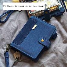 A7 Jean Binder Notebook Cover, DIY Junk Journal Loose Leaf Handbook, Gird/Blank/Line Refill Papers, PP Refill Sleeves, Large Capacity Organizer Book, School Supplies,Back To School - Multicolor - View 4