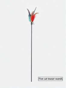 5/10 pezzi Bacchetta interattiva per gatti con campanello - Giocattolo per gatti lungo 20" per gattini e gatti adulti (con accessori in piuma/nastro, durevole)