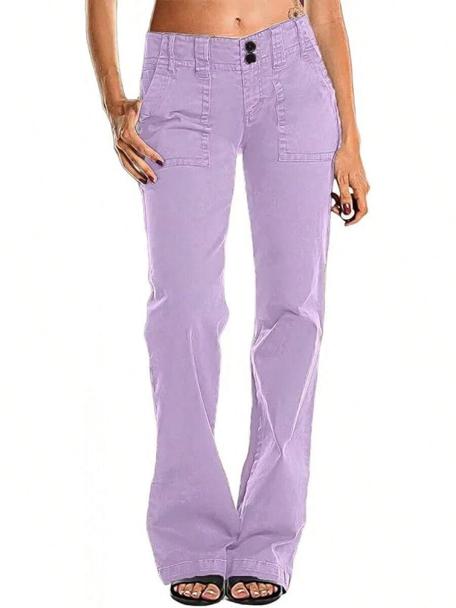 Women's Wide Leg Cargo Pants Mid Waist Straight Leg Business Casual Work Dress Pants - 紫色 - 查看 1
