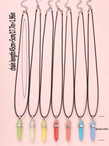 7pcs/Set Glow Crystal Ball Pendant Necklaces Set, With Luminous Hexagon Stone Colorful Hexagon Prism Pendant Necklaces, Friendship Gift Set For Best Friends/Family