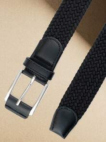 2 件复古休闲编织腰带，1.3/0.8 英寸，柔软透气户外时尚百搭腰带，配锌合金扣，弹性织带无孔设计可调节，男女通用