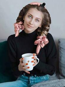 FURDANXINYI 4件套免加热卷发套装(39.37英寸加长加厚款),包含发圈、卷发棒、发绳、弹性发带,柔软的DIY波浪卷发造型工具,适合中长发,卷发器,免加热卷发器,必备美发造型工具,美容旅行配件,发饰 - 淡紫色 - 查看 4