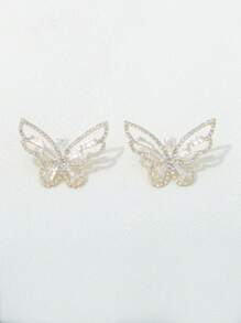 1 Pair Elegant Butterfly Zirconia Stud Earrings, Minimalist And Practical Multi-Purpose