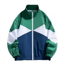 男士拉链前拼色夹克，长袖，基本款，外套，男朋友礼物 - 綠色 - 查看 2