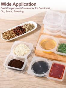 1/5/10/20/40 包便携式双隔层调味品容器带盖 - 可重复使用的塑料酱汁和蘸酱托盘，透明防漏可堆叠设计，双层（2 盎司方形和 3 盎司圆形），轻巧的设计使其非常适合野餐、露营和工作餐，适用于厨房、酱汁、烧烤、露营、工艺品、外卖、餐厅、旅行和多用途存储，厨房和餐厅使用蘸酱杯