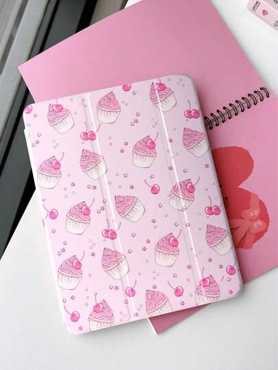 1 pièce Étui de tablette 3 volets avec fente pour stylo transparent, motif peint glace, cerise, étoile, avec fente pour stylo intégrée, support 3 volets, protection des bords en TPU souple, résistant aux rayures, veille/réveil magnétique, mignon/alimentaire/de niche/personnel/créatif/intéressant, compatible avec iPad Mini 4/5/6/7, iPad Air/Air 2/9.7/10.2/10.5/Air 4/Air 5
