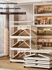 3/4/5layer Folding Storage Cabinet, Large Capacity Magnetic Double Opening Storage Box, Large Storage Box With Lid And Wheels, Can Store Clothes, Snacks, Toys And Books, Outdoor Foldable Container For Home And Office