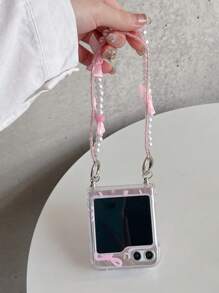 Süßer federiger rosa Bogen Klar Farbverlauf Glitzer Handyhülle kompatibel mit Samsung Galaxy Z Flip6 Z Flip3 Z Flip5 Z Flip 4 Rückseite mit Schleife Perlenkette