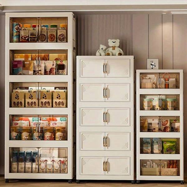 3/4/5layer Folding Storage Cabinet, Large Capacity Magnetic Double Opening Storage Box, Large Storage Box With Lid And Wheels, Can Store Clothes, Snacks, Toys And Books, Outdoor Foldable Container For Home And Office