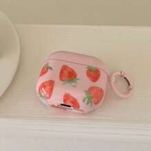 Summer Korea Style Pink Strawberry Design Earphone Case + Strap Suitable Compatible With Apple Pro 2/Pro/3/4/2 Case, Fashion/Cute/Fruit Wireless Earbuds Protective Cover